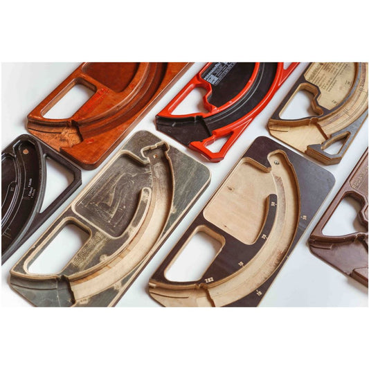 Podavach 10-year history featuring various wooden and metal measuring tools arranged neatly