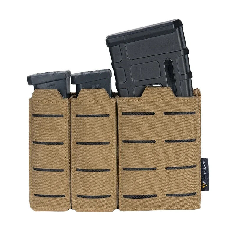 IDOGEAR Tactical Triple Mag Pouch MOLLE, Fits 5.56 & 9mm Magazines, Multi-Color