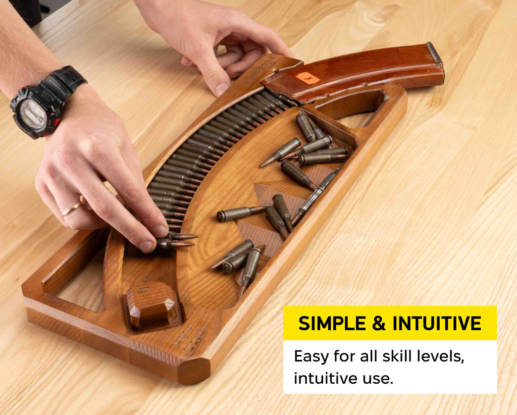 Podavach hardwood magazine loader for quick and easy loading of rounds, ideal universal gun magazine loader