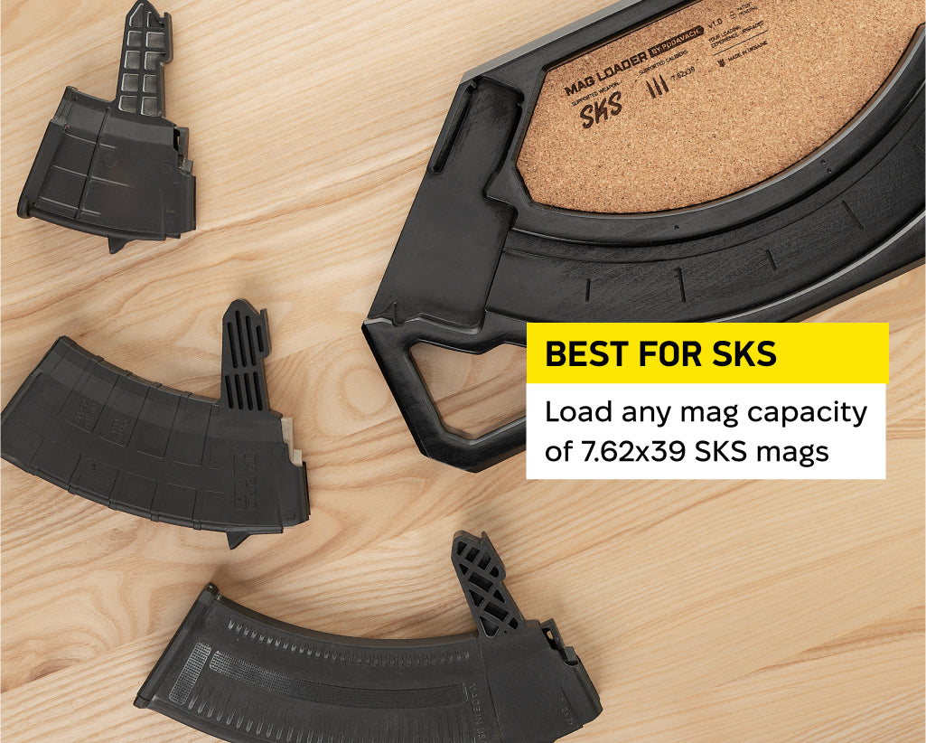 Podavach SKS magazine speed loader with multiple components for easy loading of 7.62x39 SKS mags