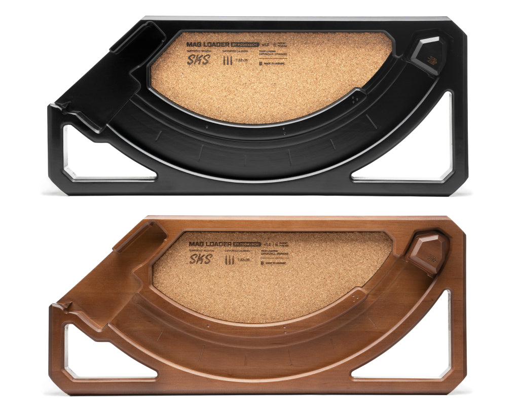 Podavach Hardwood Magazine Loaders in Black and Brown for SKS magazine speed loader convenience