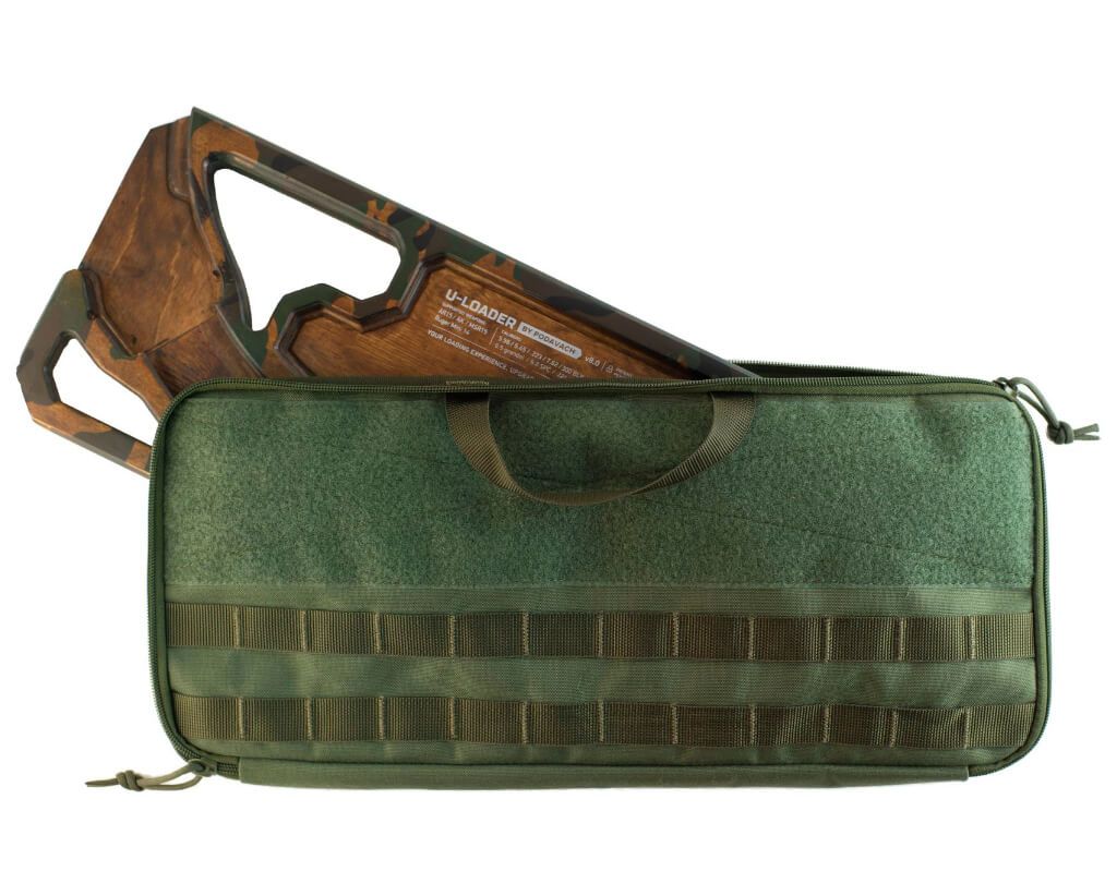 Podavach premium bench loader carrying case in green with sturdy handles and attachment points
