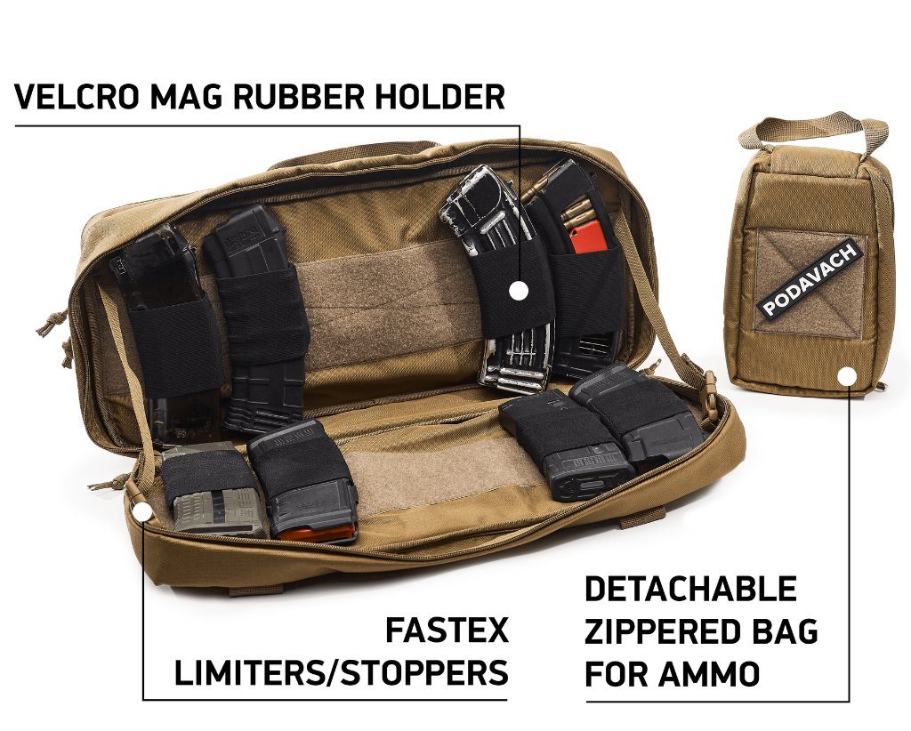 Podavach Premium Magazine Range Bag with Velcro mag holders and detachable ammo bag for organized storage