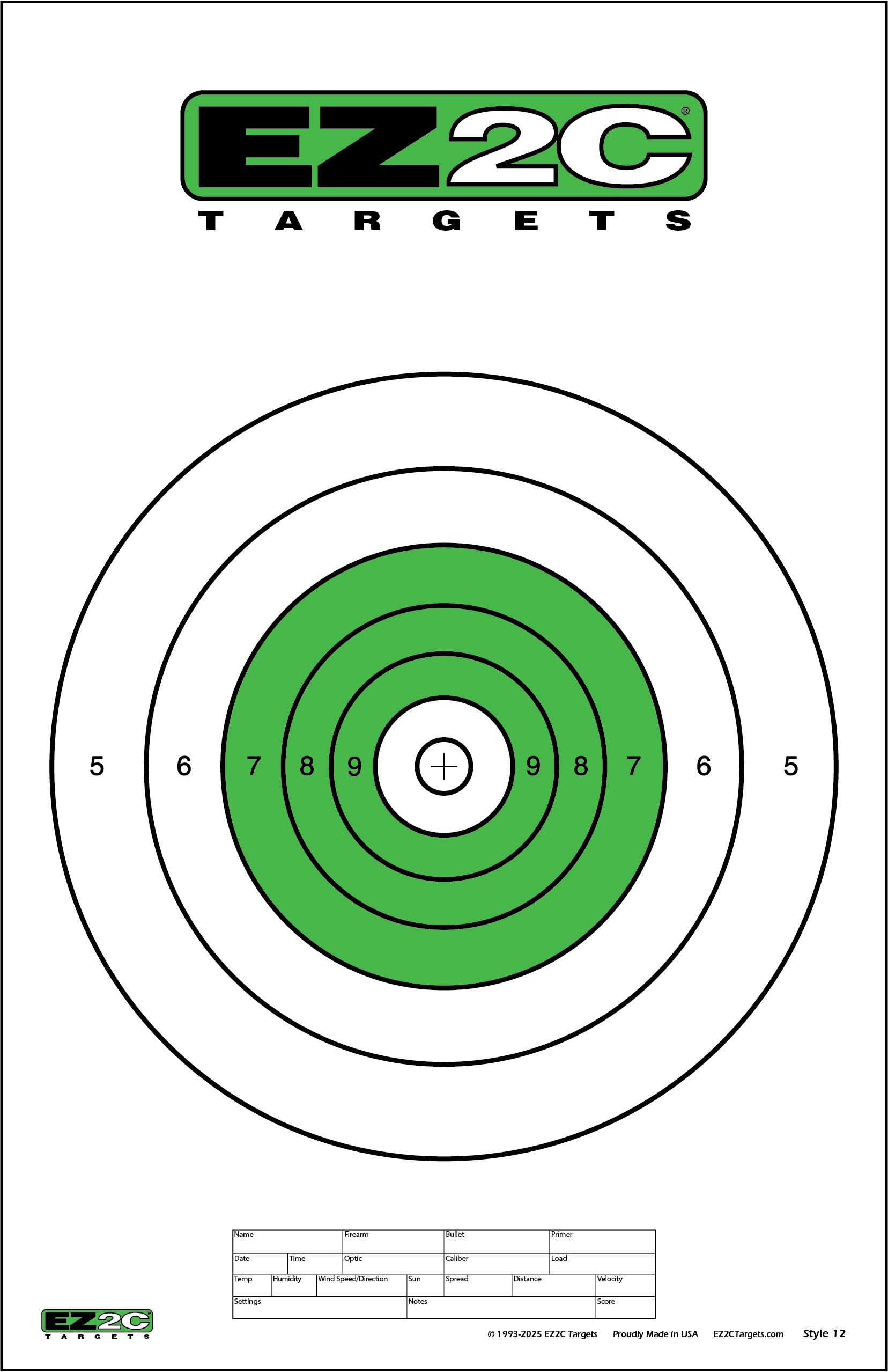 25 EZ2C Targets #12: Green B-16 B16 25-Yard Slow Fire Pistol Paper Tar