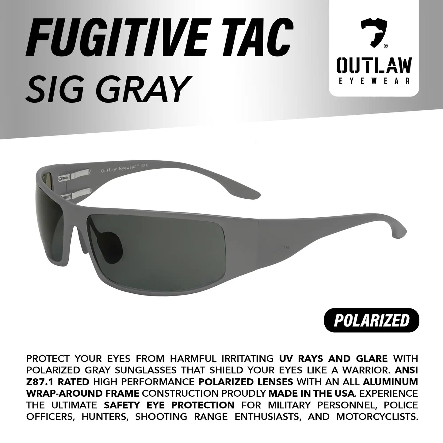 Fugitive TAC — Sig Gray / Polarized Lenses (ANSI Z87.1)