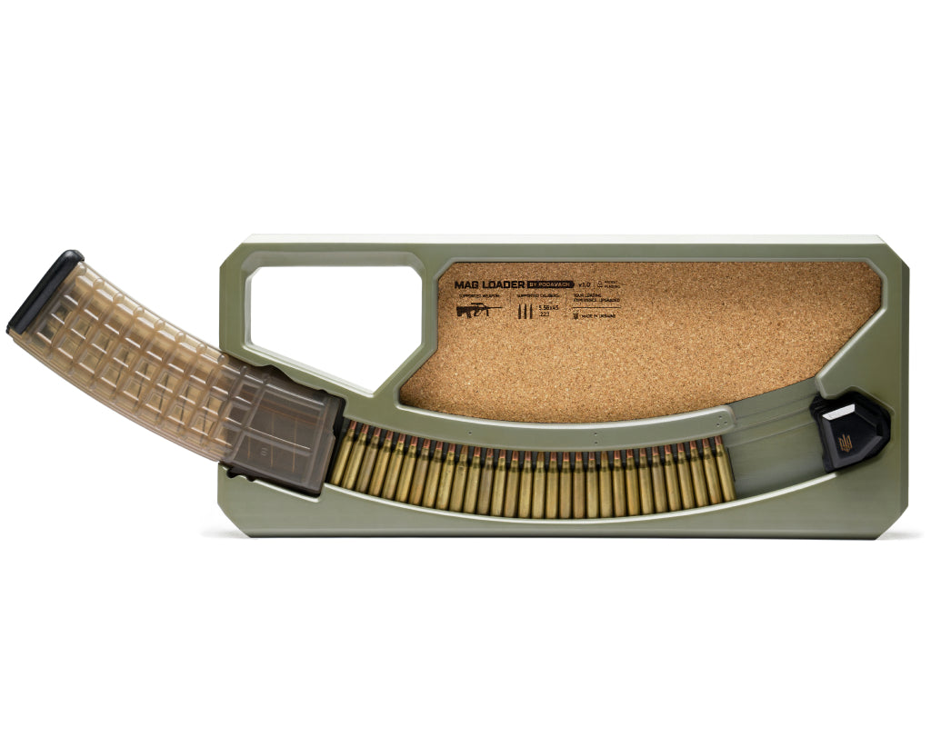 Podavach U-LOADER for Steyr AUG magazine loader in olive green with ergonomic design