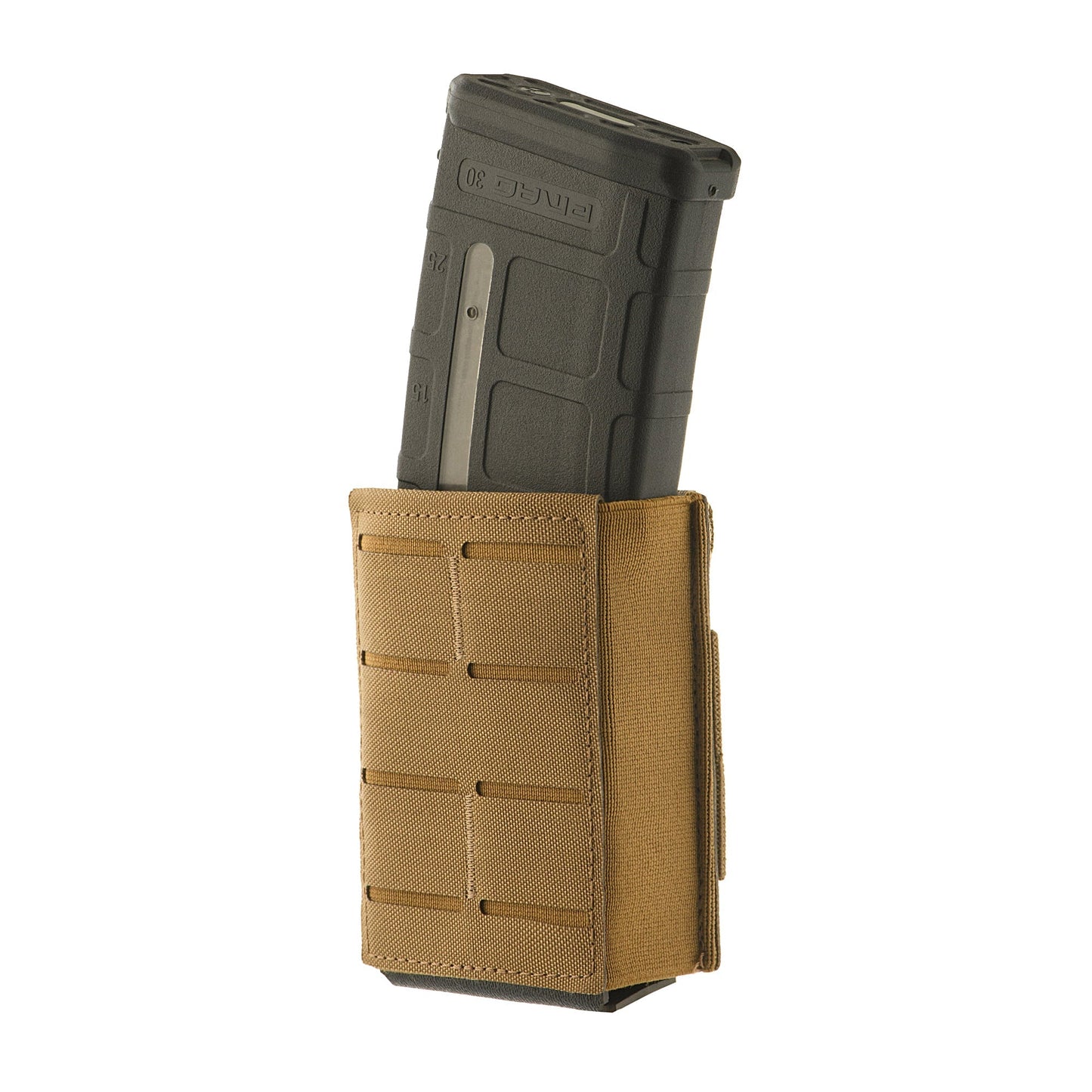 M-Tac elastic laser-cut mag pouch (Coyote) with rifle magazine — Perfect Belt bundle